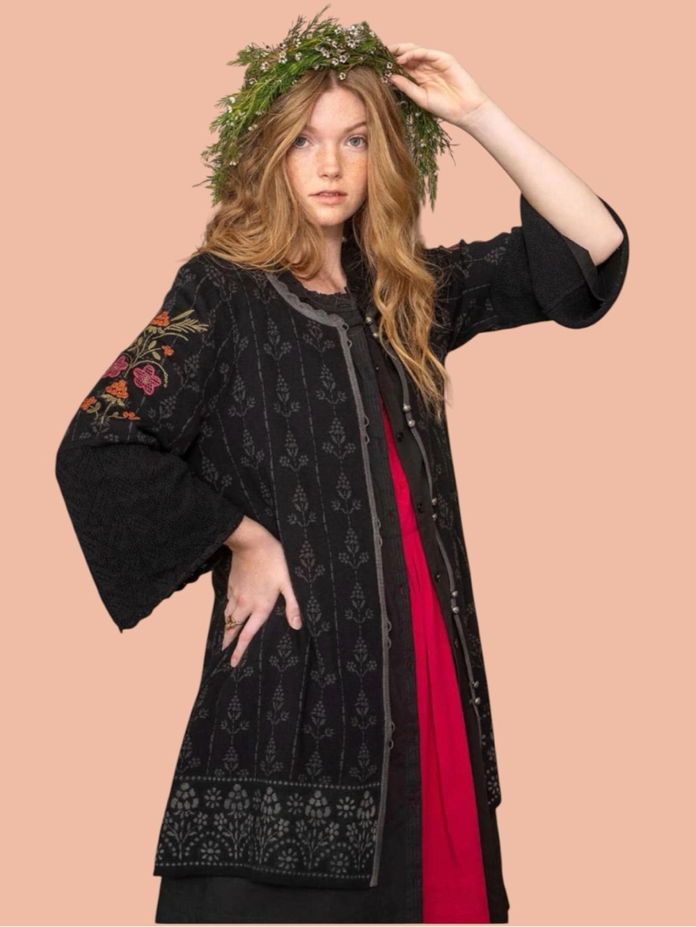 NWT Gudrun Sjoden Sunnana Jacquard Long Cardigan Black/Gray Size XXL